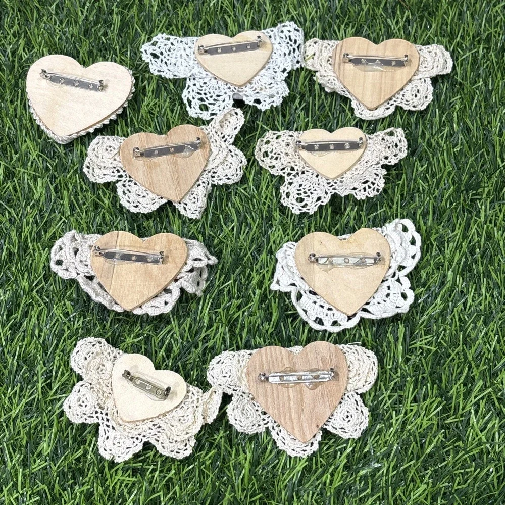 Handmade Vintage Button Brooch Lot Doily Lace Grandmacore Cottagecore 9 Pc